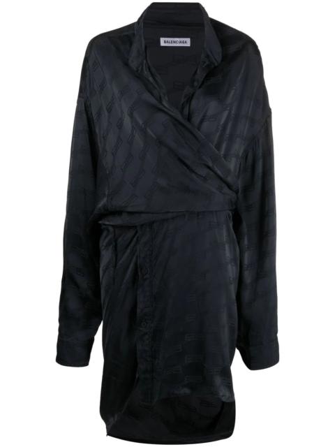 monogram pattern wrap mini dress