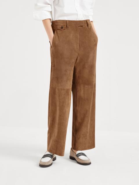 Suede cropped chino trousers
