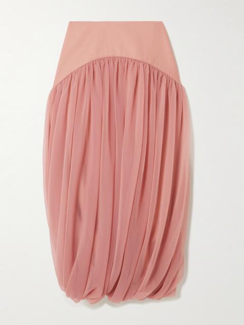 Paneled Gathered Twill And Chiffon Maxi Skirt