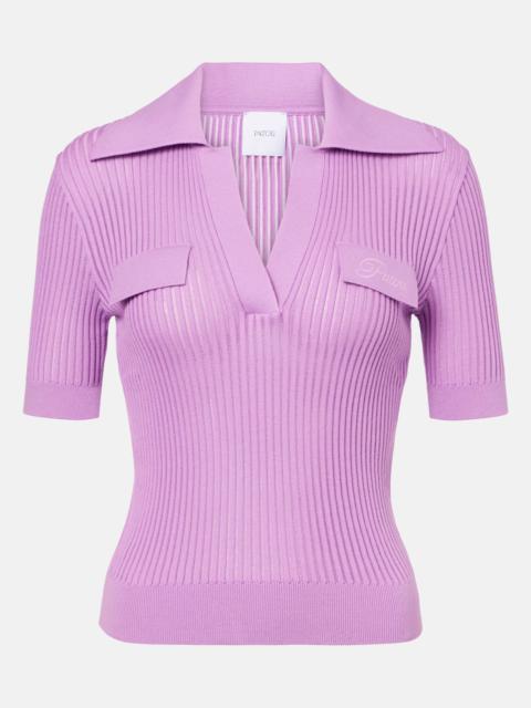 Ribbed-knit cotton polo shirt