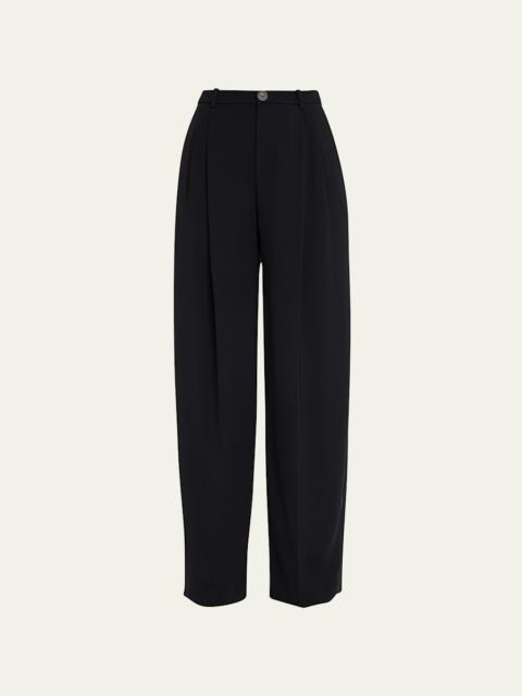 Drop-Waist Pleated Crepe Trousers