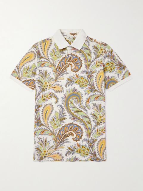 Roma Slim-Fit Paisley-Print Cotton-Piqué Polo Shirt Beige