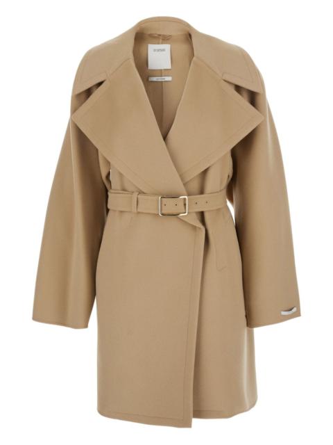 belted virgin wool oversized coat