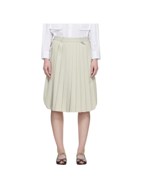 Green & Beige Combined Pleats Cargo Midi Skirt