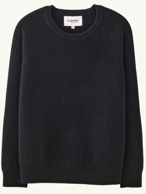 WOOL CASHMERE RIBBED CREWNECK - BLACK