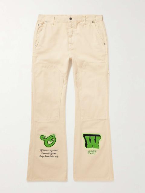 Straight-Leg Appliquéd Cotton-Canvas Trousers
