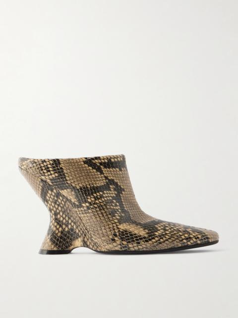 Snake-effect Leather Wedge Mules