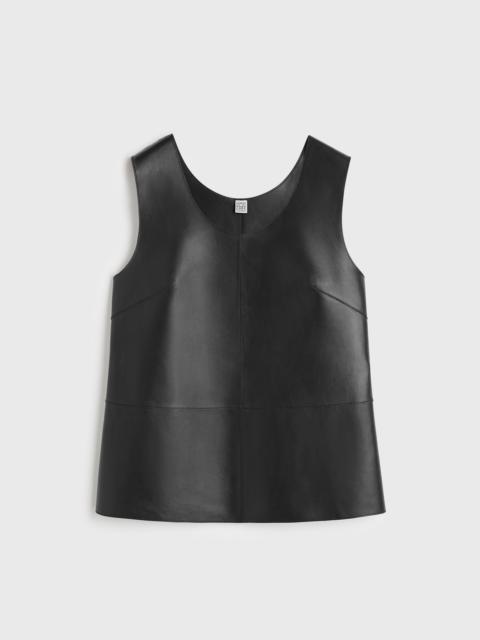 Scoop-neck leather top black