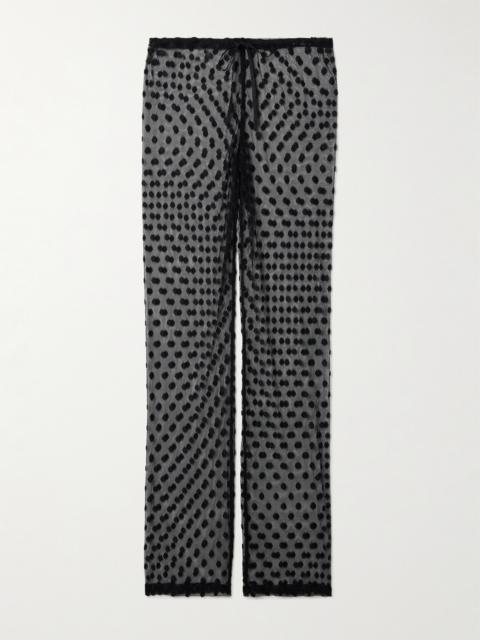 Polka-dot Cotton-blend Mesh Wide-leg Pants