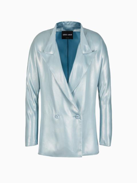 Double-breasted jacket in laminated viscose satin