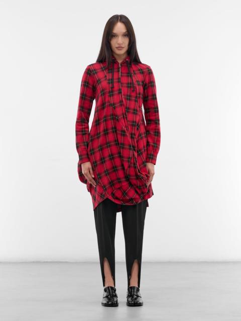 Red Tartan Asymmetric Draped Hoodie