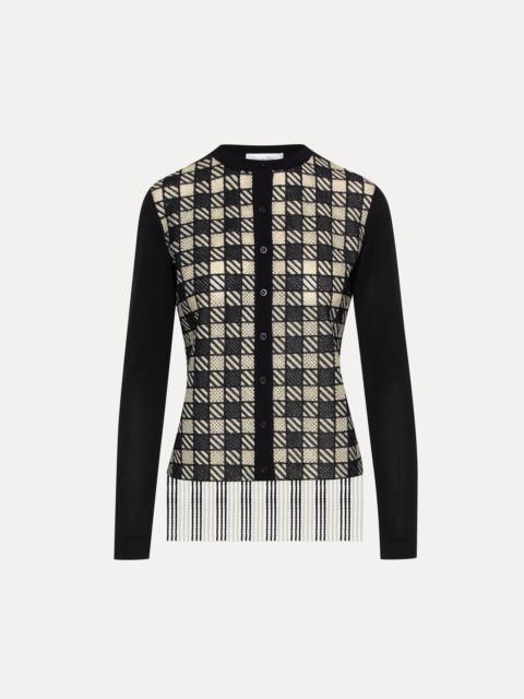 CHECKED FRINGE GUIPURE CARDIGAN