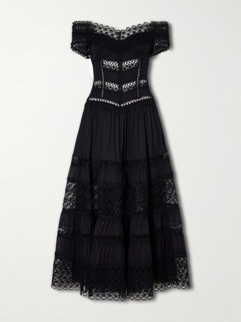Amaira Embroidered Lace-trimmed Cotton-blend Maxi Dress