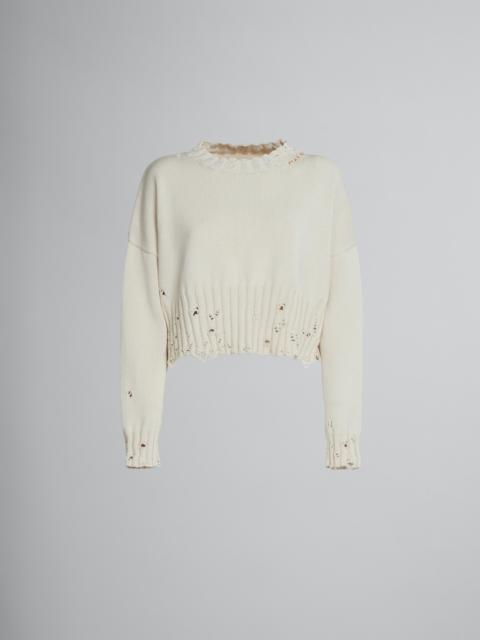 WHITE COTTON CROPPED SWEATER