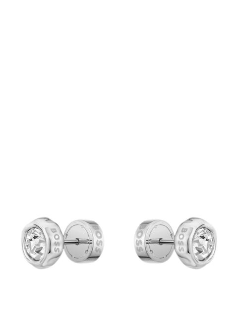 SILVER-TONE STUD EARRINGS WITH CRYSTAL CORE