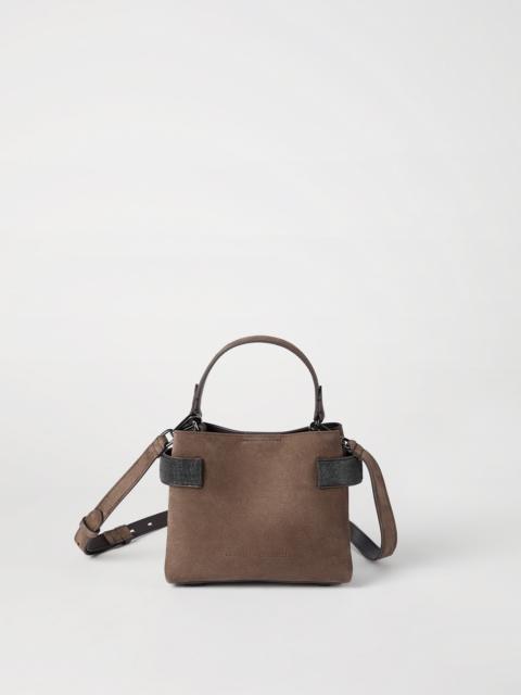 Essence small top-handle bag in suede with precious bands