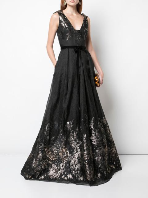 V-NECK METALLIC FILS COUPE GOWN