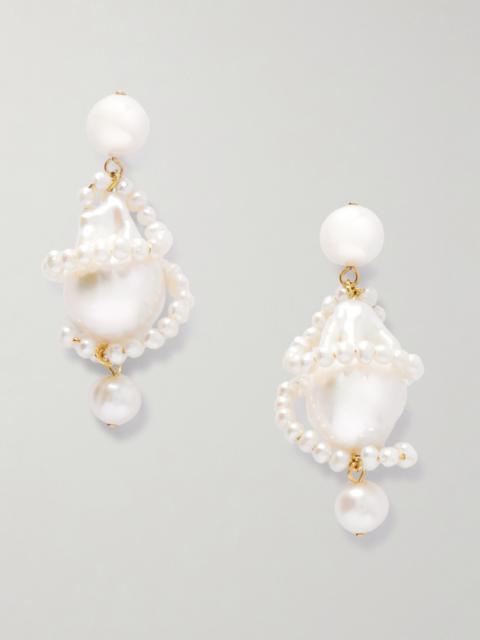 Carvings Recycled Gold Vermeil Pearl Earrings