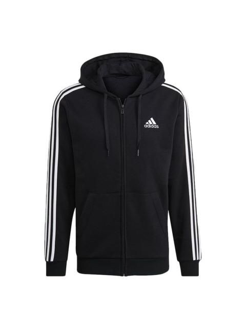 adidas M 3S Fl Fz Hd Stripe Sports Hooded Jacket Black GK9051