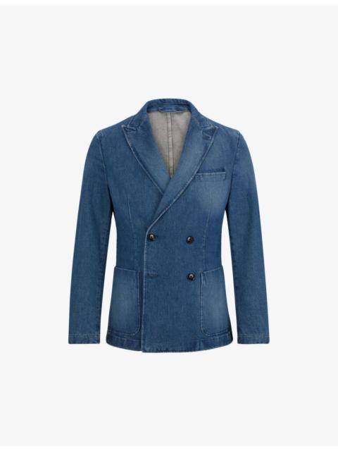Slim-fit double-breasted denim blazer
