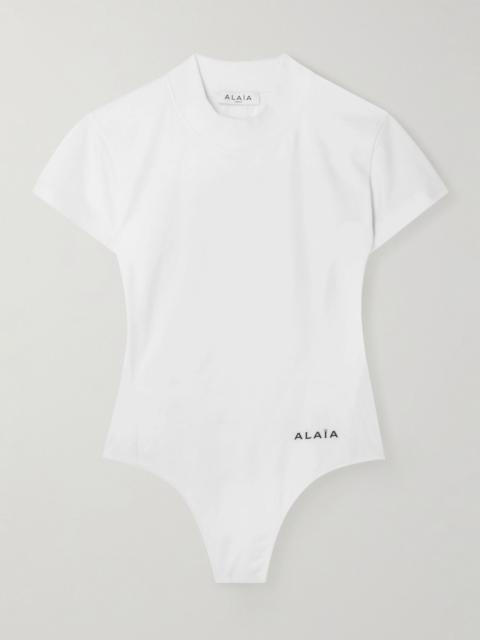 Embroidered stretch-cotton jersey bodysuit White