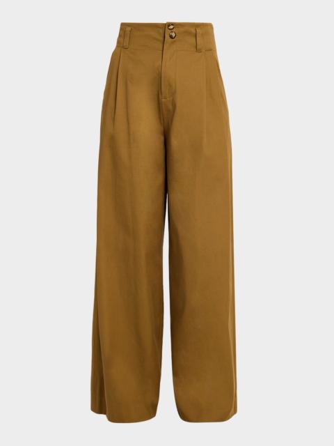 Luna Drill High-Rise Wide-Leg Tailored Pants