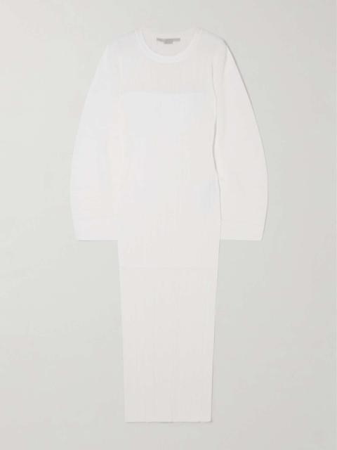 + NET SUSTAIN plissé-knit midi dress