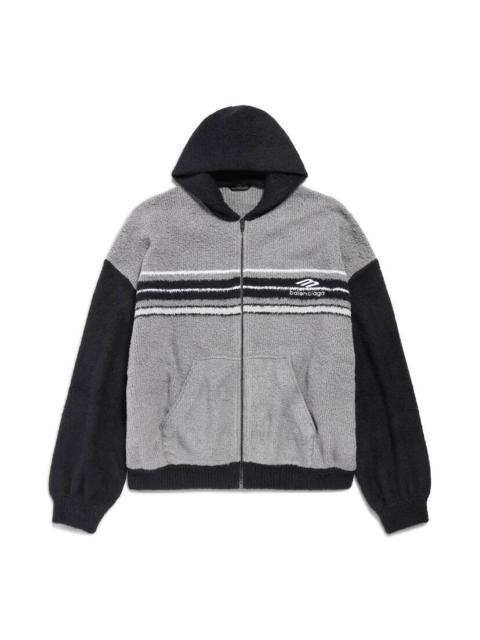 Men's Fluffy Zip-up Hoodie in Grey/black/white