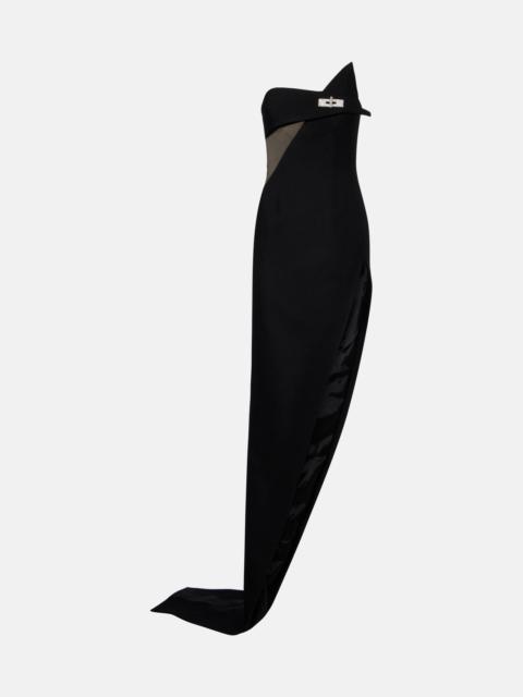 Cutout asymmetric wool-blend gown