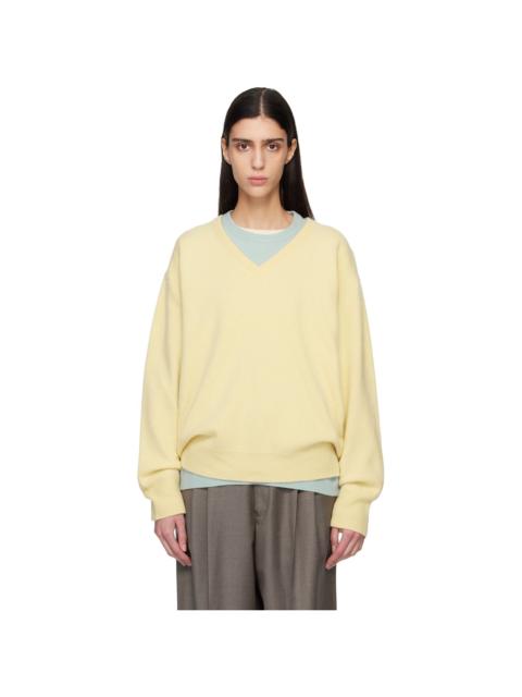 Yellow Pure Cashmere Knit V Neck LS Sweater