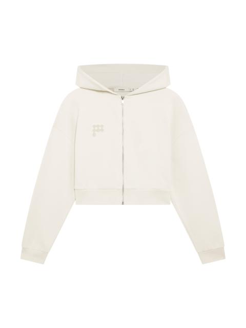 Womens Cropped Zip Up Hoodie - Bone White