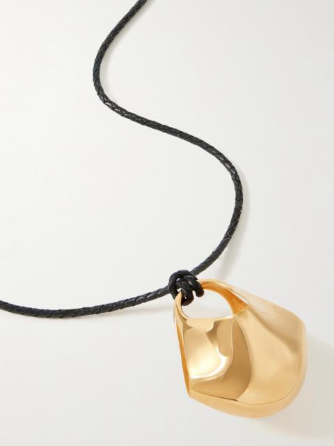 Lotus Medium Leather And Gold-plated Necklace