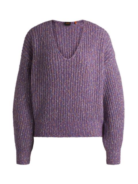 RELAXED-FIT V-NECK SWEATER IN A RIBBED KNIT