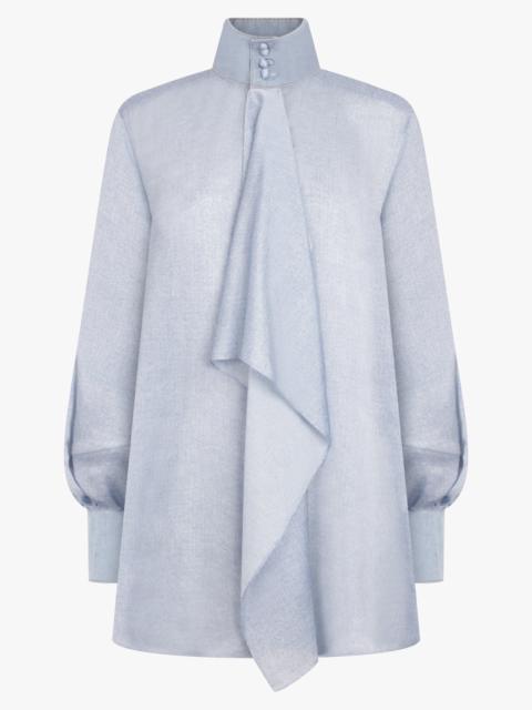 DENIM PRINT LAYERED MINI DRESS WITH HIGH NECK | LIGHT BLUE