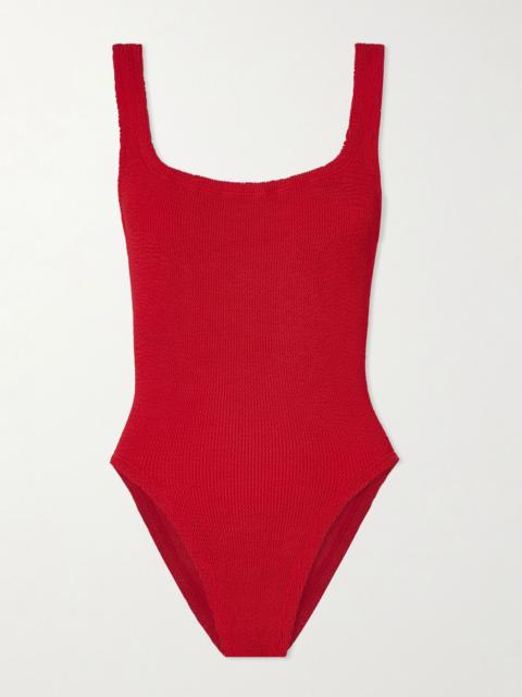 Square Neck seersucker swimsuit Red