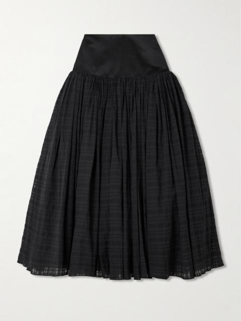 Satin-trimmed Pleated Checked Gauze Maxi Skirt