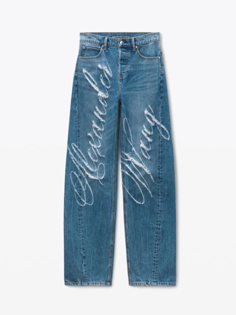 Laser Distressed Logo Jeans
