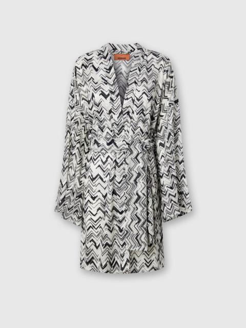 Slub zigzag viscose-blend cover-up kimono with belt