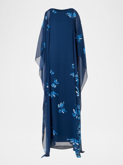 Exclusive Butterfly-Print Silk Georgette Caftan Gown
