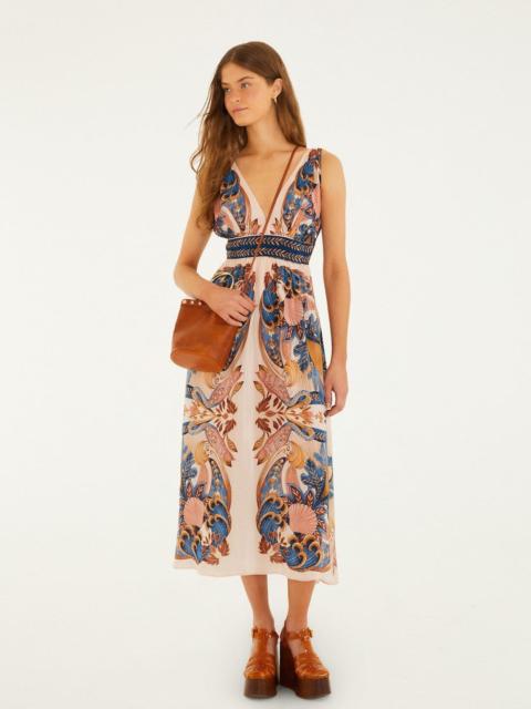 Soft Pink Garden Scarf V Neck Midi Dress