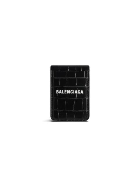 Women's Cash Magnet Card Holder Crocodile Embossed  in Black