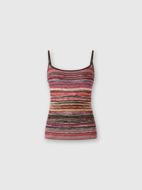Tank top in embossed viscose with lamé wave pattern