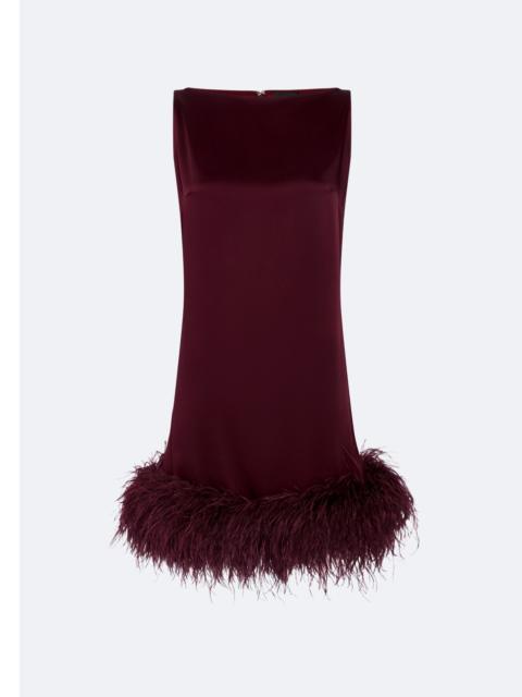 Satin Sleeveless Mini Dress With Feathers