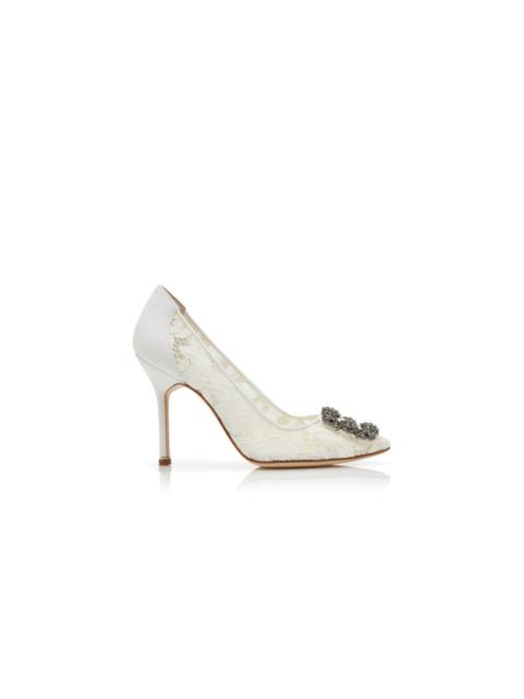 Light Cream Lace Jewel Buckle Pumps