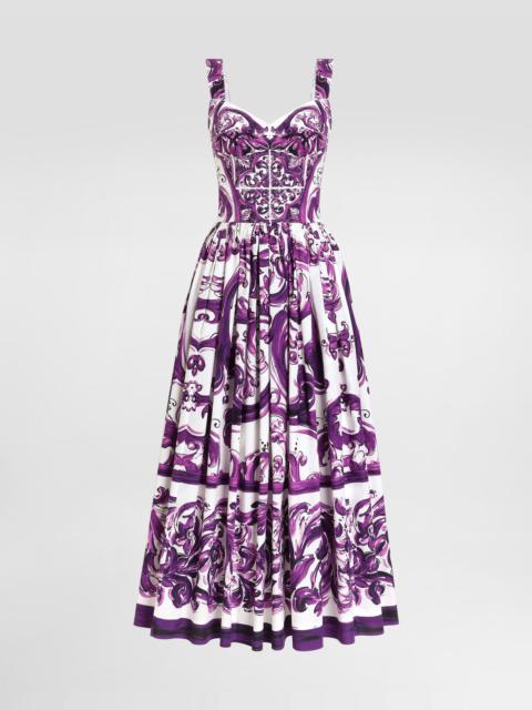 Long poplin dress with Majolica print