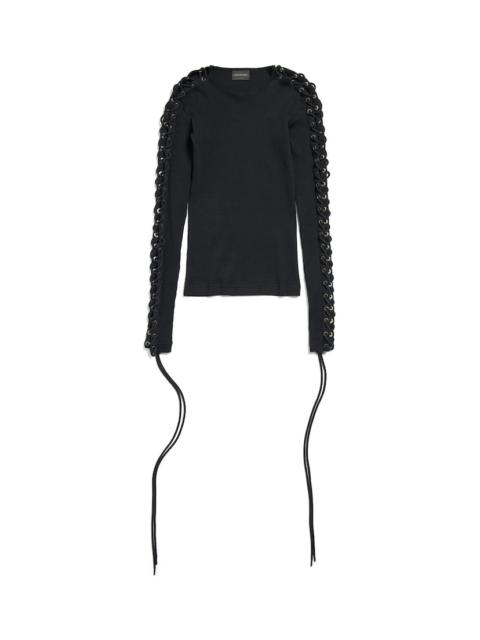 Women's Lace-up Long Sleeve T-shirt in Black