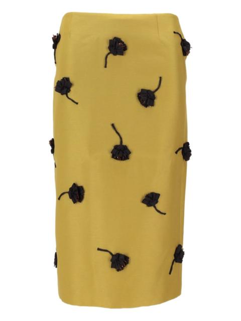 floral-appliqué midi skirt