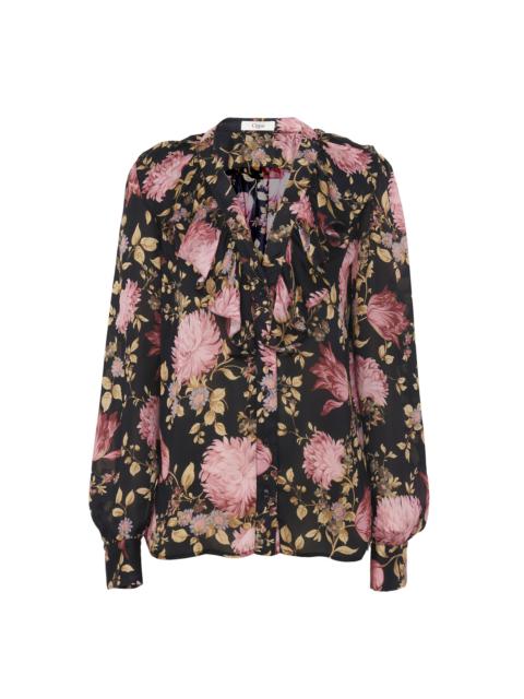 V-NECK RUFFLED BLOUSE IN SILK CHARMEUSE