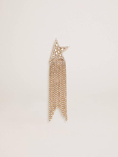 Women's single drop earring in antique gold color with decorative crystals