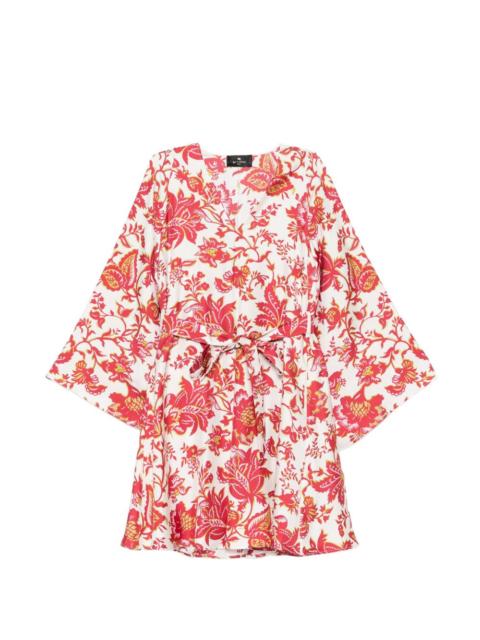 floral-print tie-waist mini dress